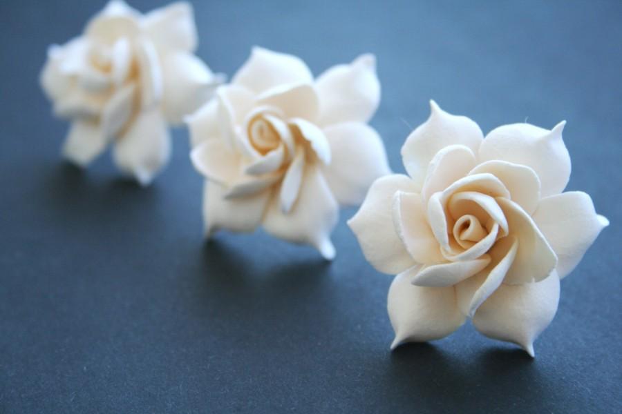 زفاف - Ivory gardenia - bridal hair pin set, Bridal flower hair clip, Bridal flower pin, Wedding hair pins, Bridal hair flower, Flower hair pins,
