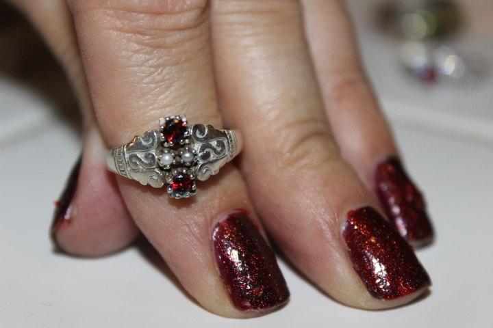 Свадьба - Valentines Day Gift Vintage Ruby Ring Wedding Gift Red Wedding Bouquet Seed Pearls Genuine Gemstones RED