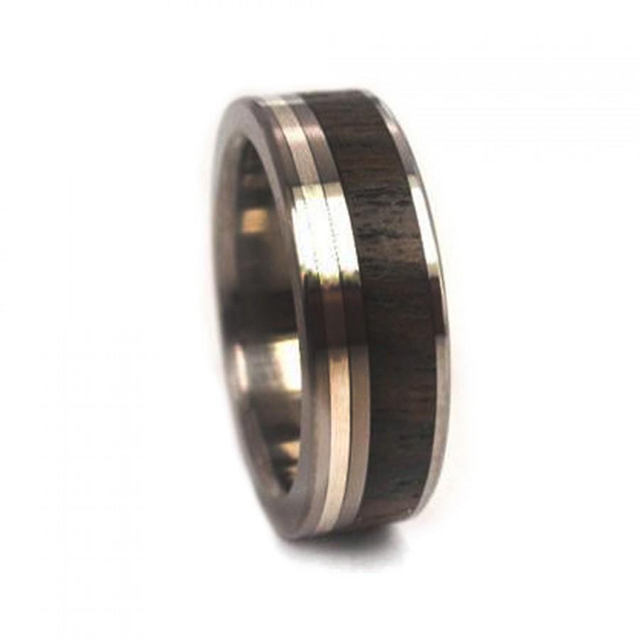 Wedding - Titanium Ring, Wood Ring, Zircote Wood and 14K White Gold Wedding Band, Ring Armor Included