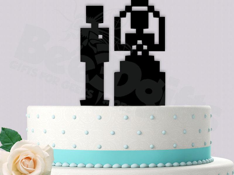Hochzeit - 8-Bit Bride and Groom Cake Topper