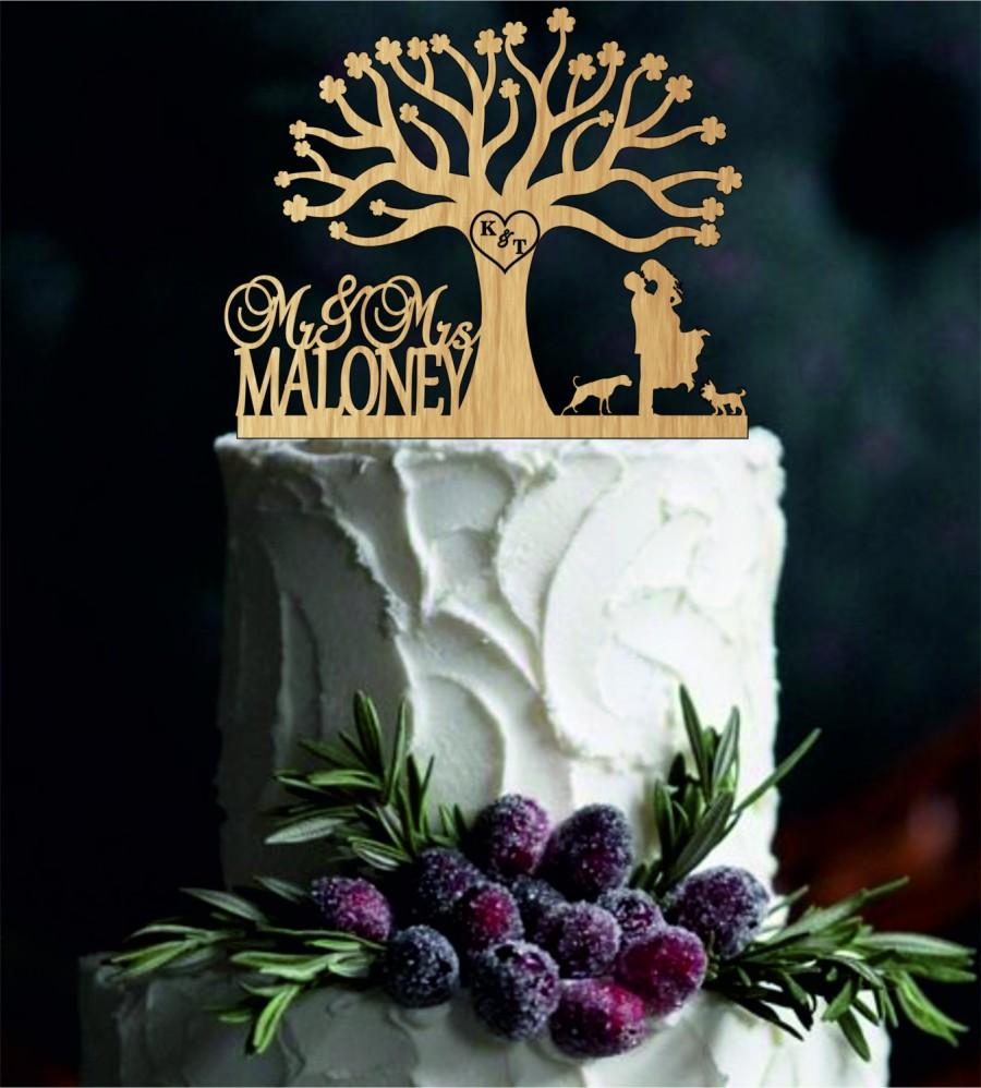 Wedding - Rustic Wedding Cake Topper - Custom Wedding Cake Topper - Personalized Monogram Cake Topper - Mr and Mrs - Cake Decor - labrador retriever
