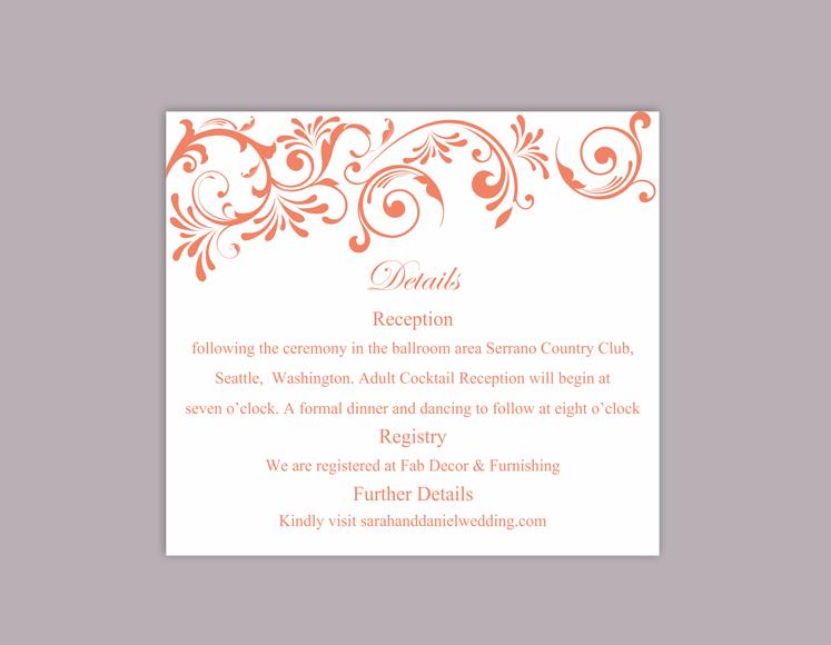 Wedding - DIY Wedding Details Card Template Editable Word File Instant Download Printable Details Card Red Orange Details Card Elegant Enclosure Cards