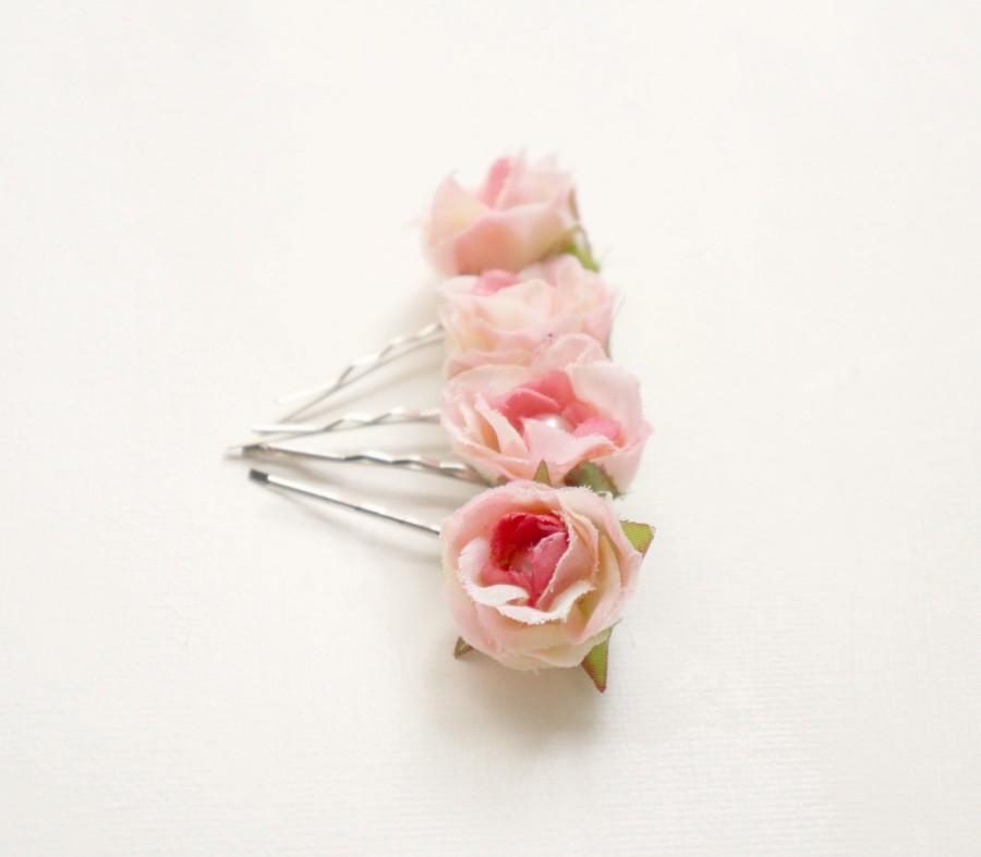 Hochzeit - Blush pink flower clips, Bridal blush hair pins, Wedding floral clips, Pink bobby pins, Flower girl hair, Bridesmaids hair, Blush wedding