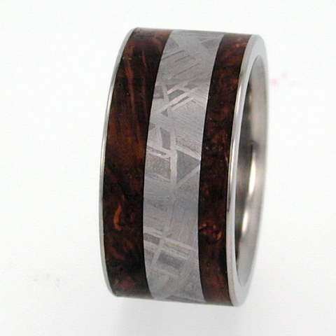 Hochzeit - Mens Wedding Ring Meteorite & Black Ash Burl inlay WP, Ring Armor Included