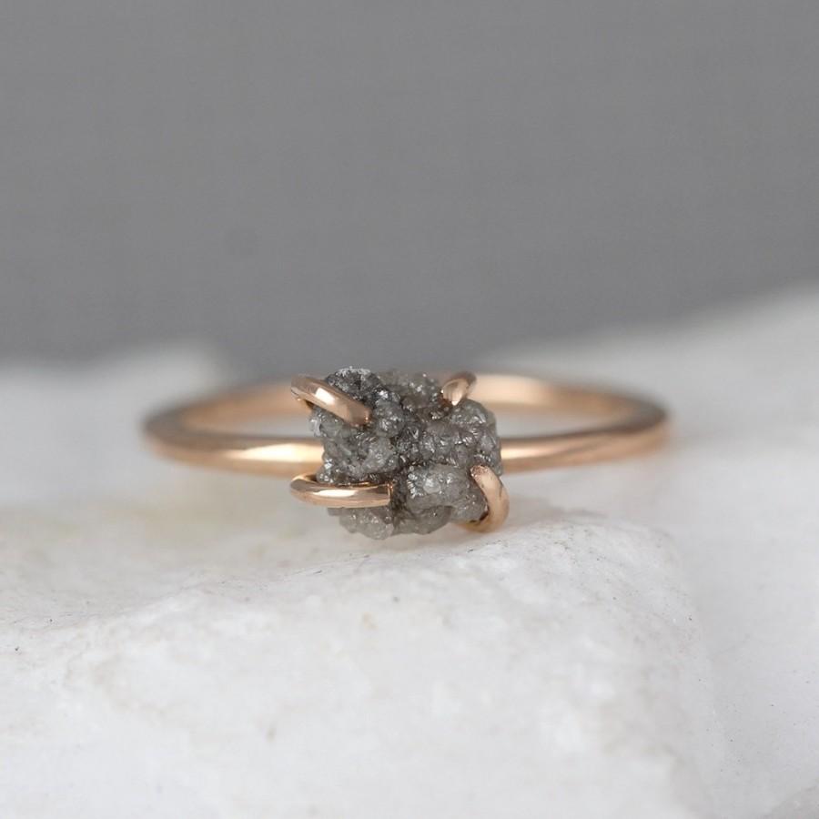 Wedding - Raw Uncut Rough Diamond Solitaire Engagement Ring - 14K Rose Gold - Rough Diamond Gemstone Ring - April Birthstone - Anniversary Ring