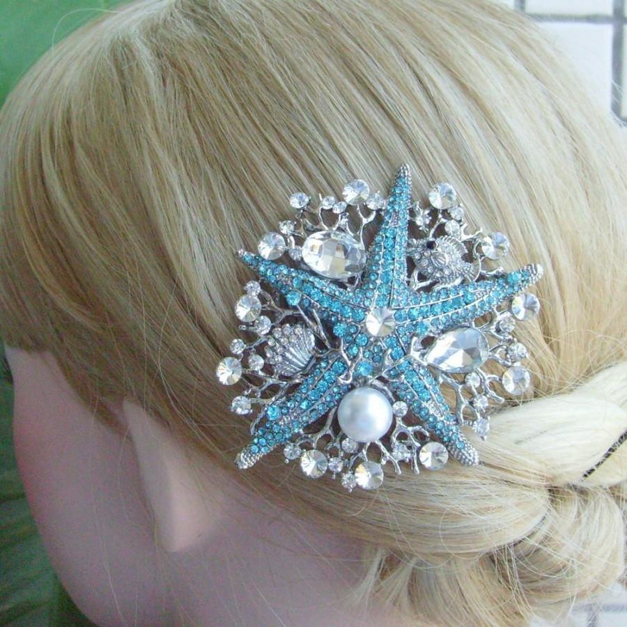 Hochzeit - VanessaJewel Wedding Headpiece Rhinestone Crystal Starfish Bridal Hair Comb Wedding Hair Jewelry Bridal Hair Accessories HSE06412C2
