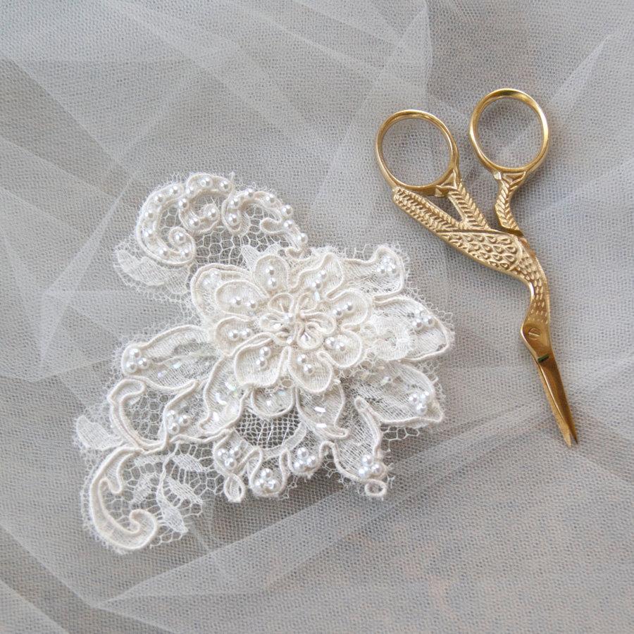 Hochzeit - Lace Hairpiece Wedding Hair Comb Ivory French Lace Hair Comb Vintage Style Wedding Headpiece Lace Hair Comb Bridal Hair Accessories