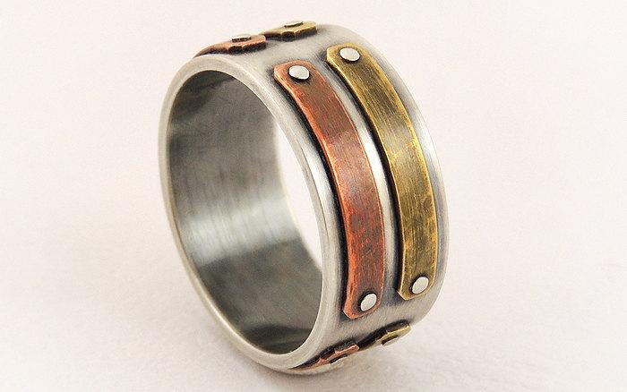 Hochzeit - Unique silver mens ring - silver copper ring,mens wedding band,mens engagement ring,man ring