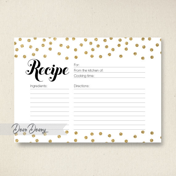Hochzeit - Gold Glitter Confetti Recipe Card, Bridal Shower Recipe Card-Printable Instant Download - C066