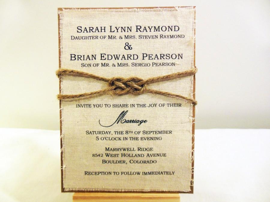 Свадьба - Rustic Wedding Invitation - Rustic Burlap Fabric Wedding Invitation Knot Invitation Ideas