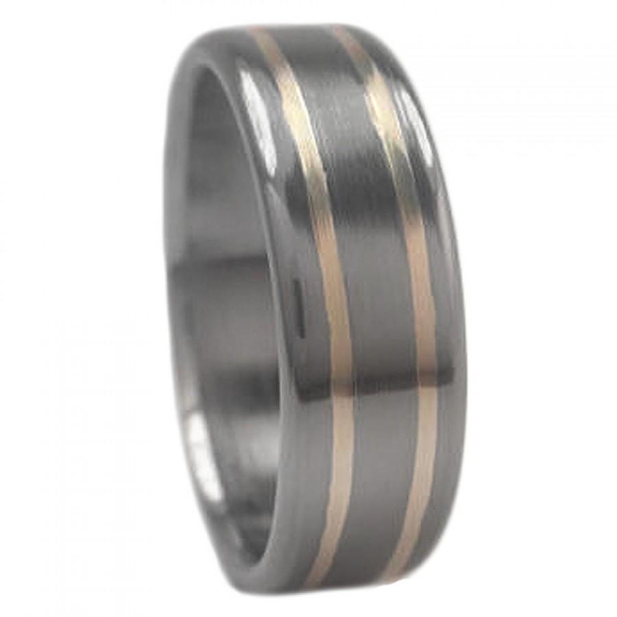 زفاف - Sterling Silver inlays in Titanium Ring Wedding Band - Lifetime Warranty