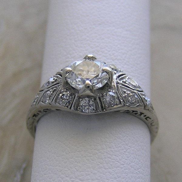 زفاف - Original Deco Old Cut Diamond Engagement Ring Platinum Diamond Accents Circa Late 1920's