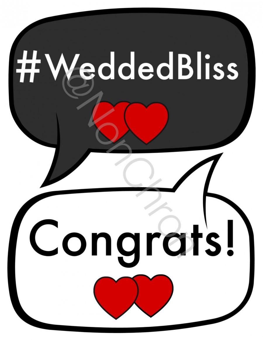 Mariage - Wedding Photo Booth Prop Favor: Wedded Bliss Instant Download DIY