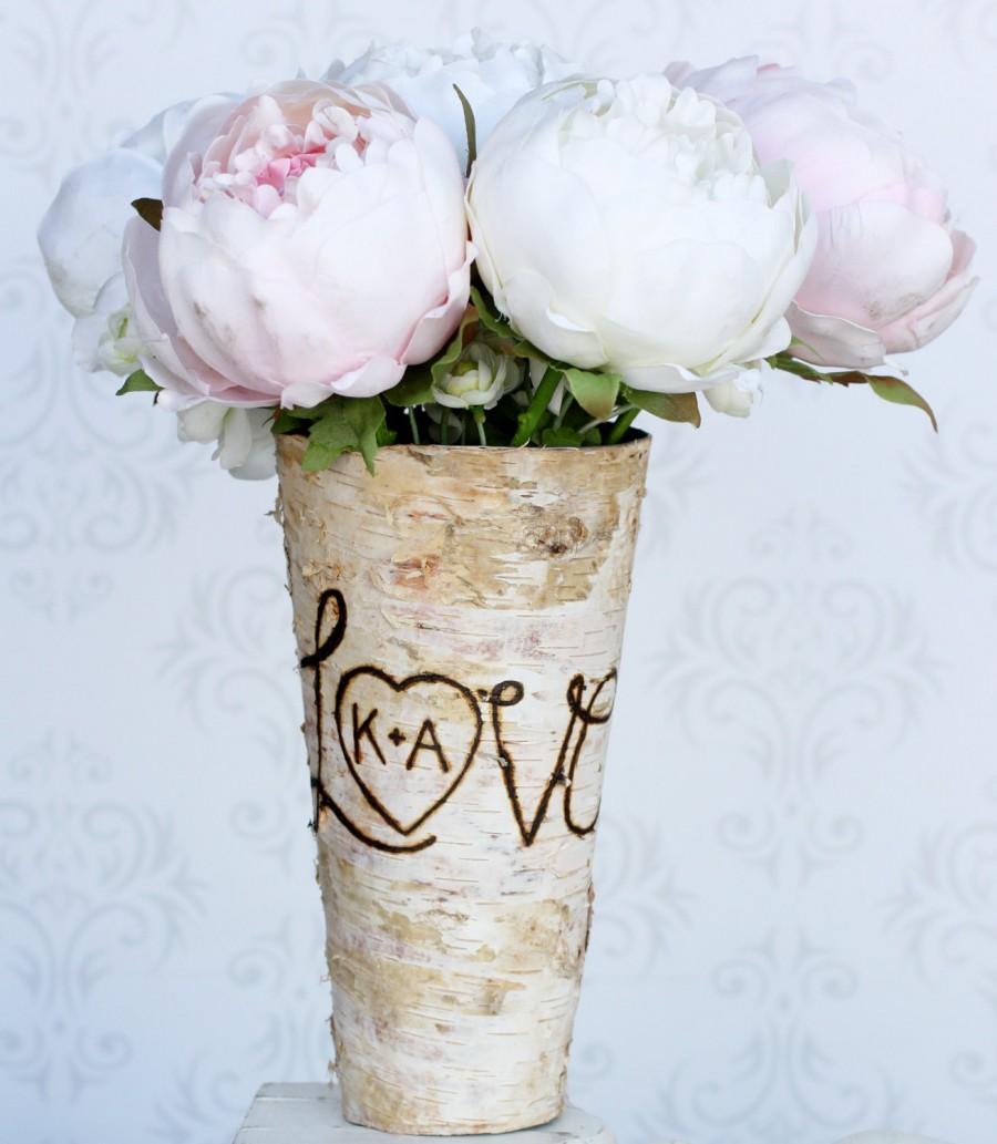 Wedding - Personalized Custom Engraved  Birch Wood Vase
