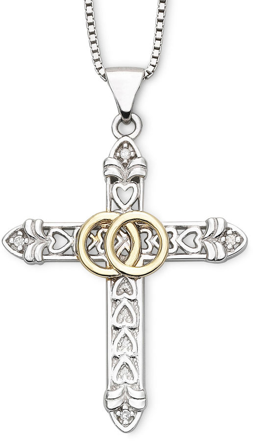 Mariage - Precious Moments Two-Tone Wedding Band Cross Pendant Necklace