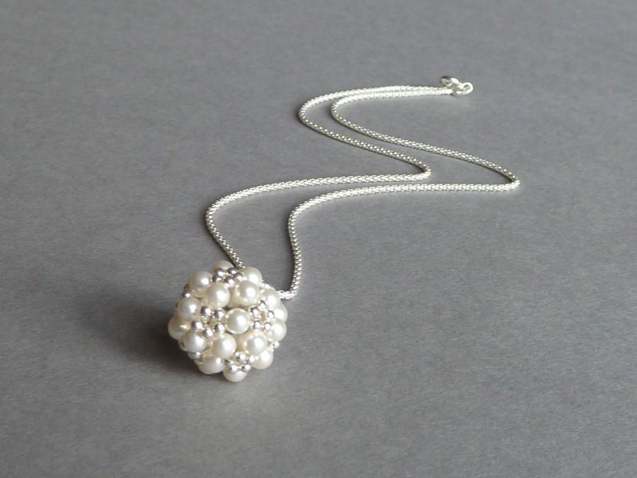 زفاف - Pearl Wedding Jewelry - Ivory and Sterling Silver Pendant -  Swarovski Pearl Ball Bridal Necklace - Contemporary Bridesmaids Jewelry