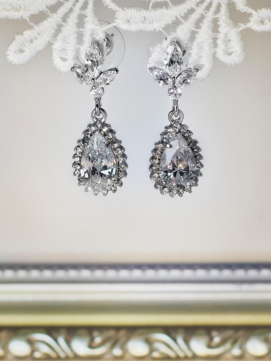 Wedding - crystal bridal earrings, cubic zirconia earrings, cz earrings, teardrop bridal earrings, crystal earrings, bridesmaid earrings, wedding