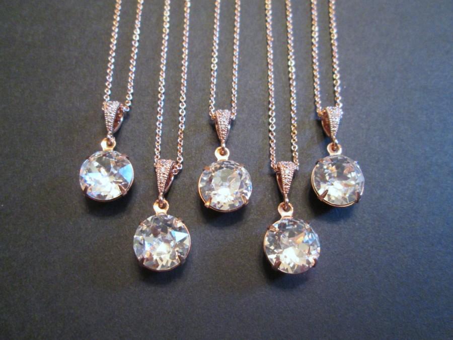 Mariage - SET of 1,2,3,4,5+ Rose Gold Bridesmaid Necklaces/Rose Gold Crystal Necklace/Swarovski Necklace/Wedding Jewelry/Bridesmaid/Rose Gold Necklace