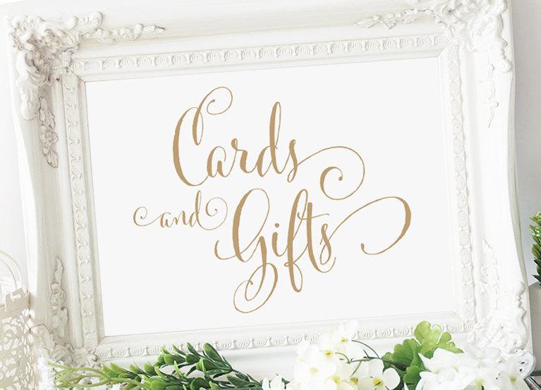 Hochzeit - Cards and Gifts Sign - 5 x 7 sign - Printable sign in "Bella" antique gold script - PDF and JPG files - Instant Download