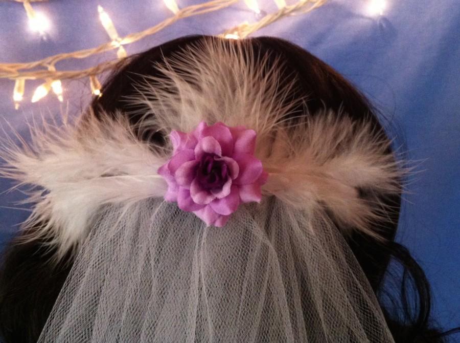 Mariage - Single Tier Plain Edge Veil With Feather Flower Hair Comb Bride Bridal Flower Girl Communion White Ivory Lavender Purple V-Sharon