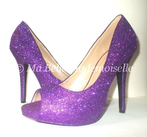 Mariage - Purple Glitter Shoes, Glitter Shoes, Glitter Wedding Shoes, Glitter Bridal Shoes, Bling Wedding Shoes, Puple Wedding Shoes, Purple Shoes