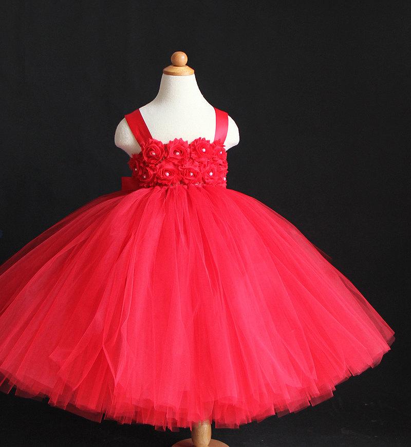 Mariage - Red Flower Girl Dress Christmas Tutu Dress Tutu Dress Birthday Dress Party Dress Easter Dress 1T2T3T4T5T6T