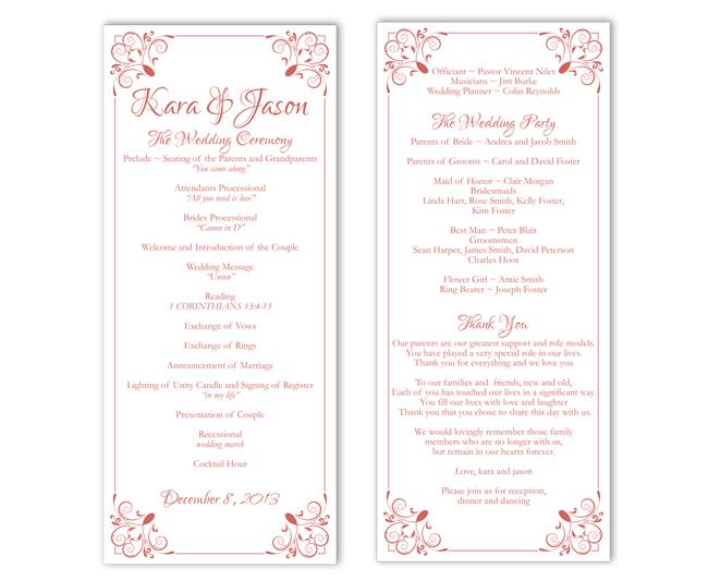 Wedding - Wedding Program Template DIY Editable Word File Instant Download Program Red Program Floral Program Printable Wedding Program 4 x 9.25inches