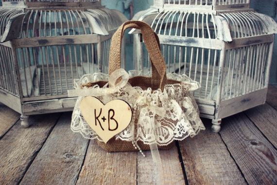 Свадьба - Flower girl-bag-basket-burlap-rustic-shabby-western-country-lace-pink-burlap bag-wedding-personalized-custom-rustic bride-barn wedding