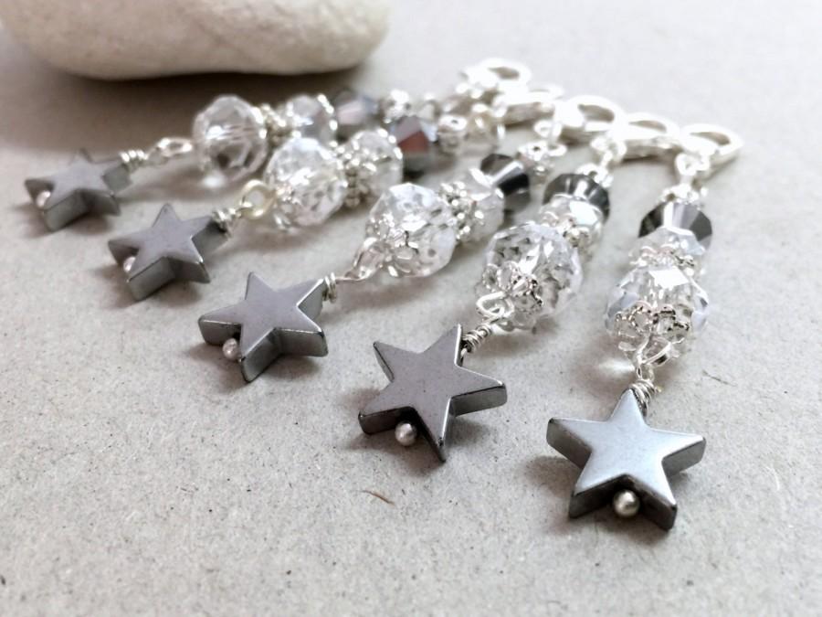 زفاف - Crystal Keychain, Star Keychain, Crystal Star Wedding Favors, Communion Favors, White party favors, White bag charm, Beaded keychain