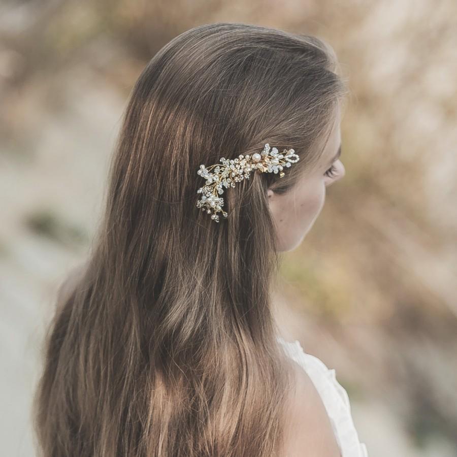 Hochzeit - Gold Hair Comb Bridal Headpiece  Bohemian Floral Wedding Hair Piece Bridal Hair Comb Vintage Gold Brass Floral Hair Accessory
