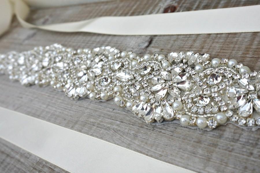 Mariage - Bridal sash, bridal belt, sash belt, rhinestone sash, pearl crystal sash, wedding dress belt, great gatsby wedding, wedding belt, dress sash