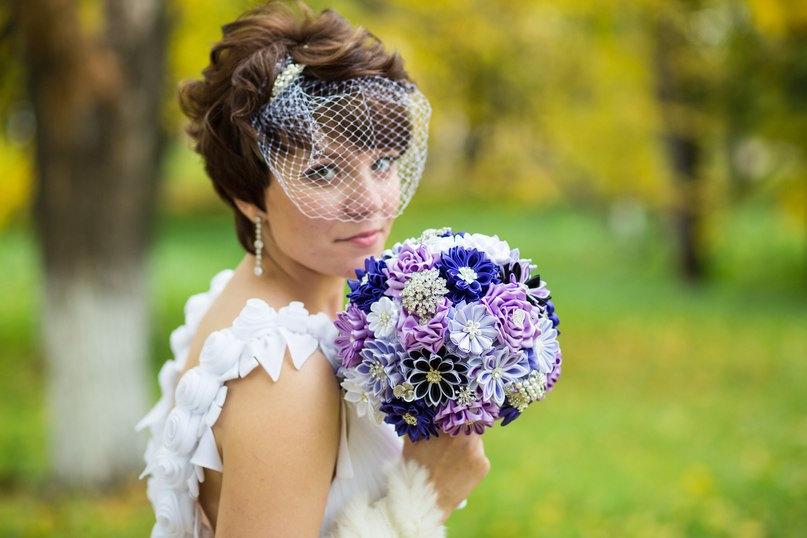Свадьба - Fabric Wedding Bouquet, brooch bouquet "Lilac", Purple