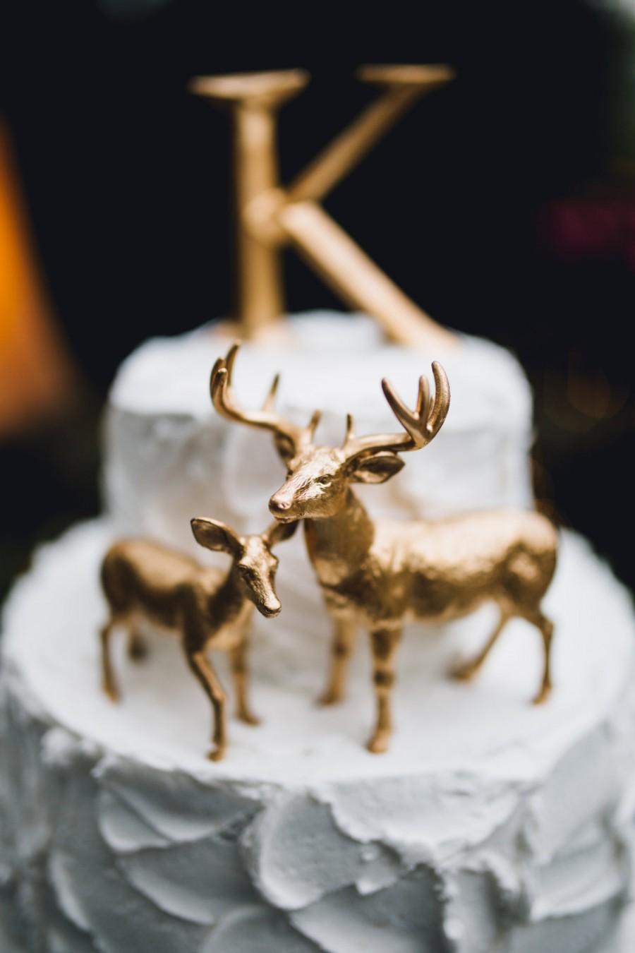 Hochzeit - Metallic Gold Deer Cake Topper - Buck and Doe Pair