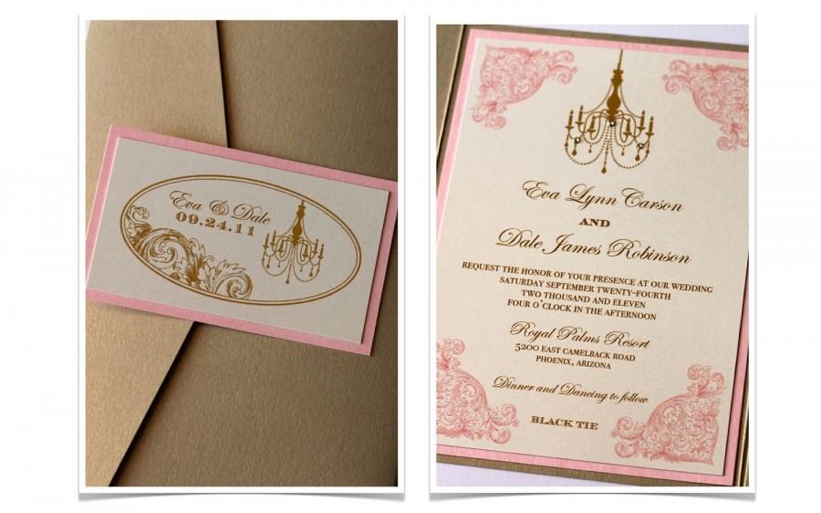 Hochzeit - Eva Vintage Wedding Invitation - Vintage Wedding Decor - Custom Wedding Stationery - Ornate Scroll Design - Ivory, Gold, Blush Pink - Sample