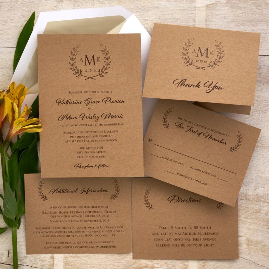 Wedding - Rustic Wedding Invitation Set - Monogram Wedding Invite - Cottage Chic Wedding Invitation Suite - Custom Wedding Invitation