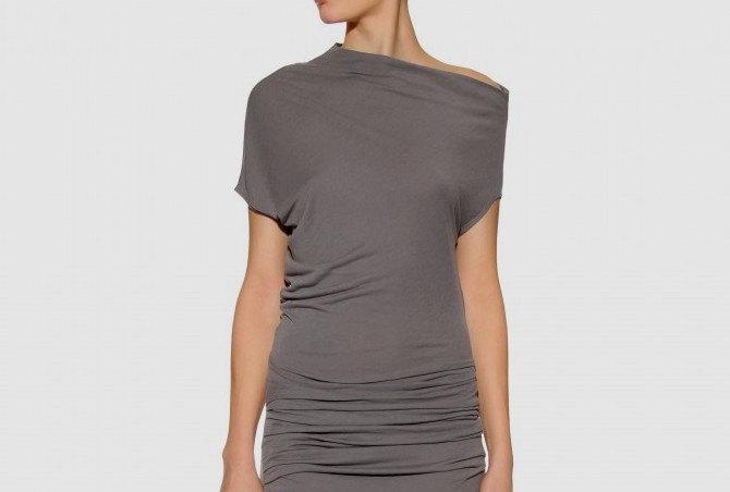Wedding - Bradesmaid draped jersey dress. Elegant fitted party dress with draped top gray over the knee evening dress Custom cocktail dress