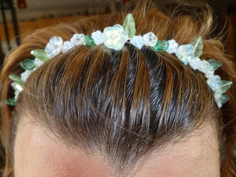 Wedding - Czech Glass Flower Handmade Beaded Headband Wedding Headband Bridal Headband