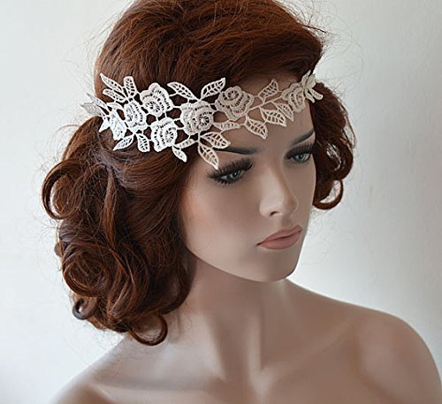 زفاف - Rustic Lace Wedding Headband, Ivory Lace Headband, Bridal Hair Accessory, Rustic Wedding Hair Accessory