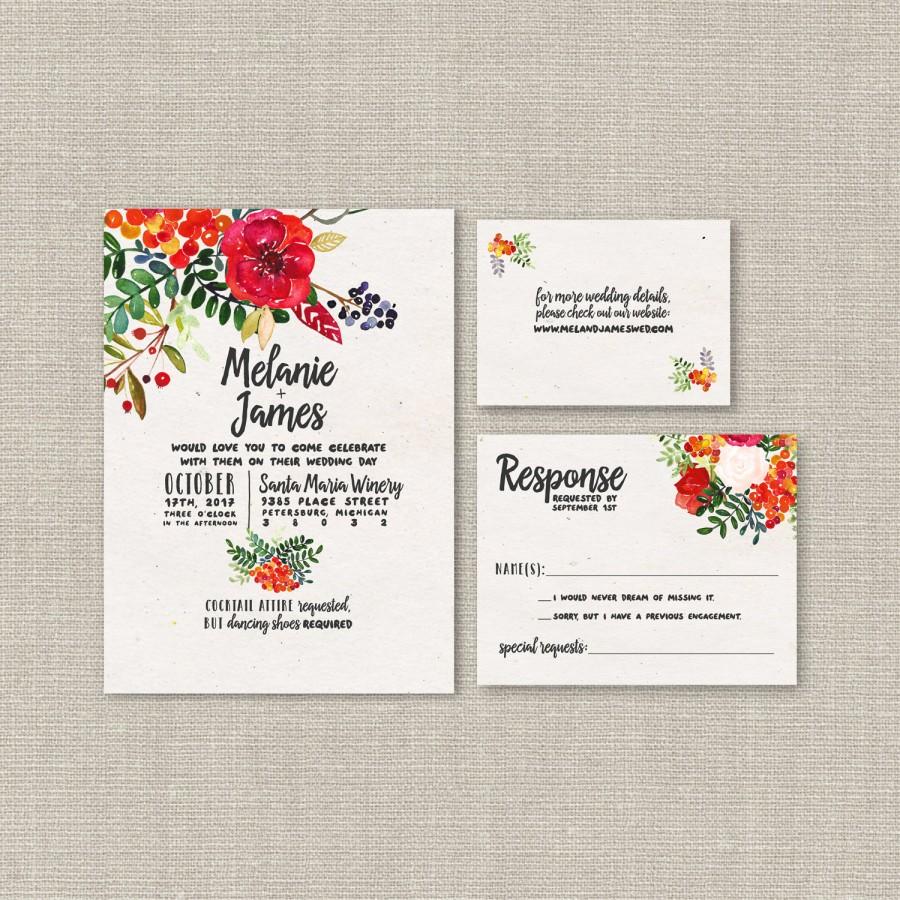 Wedding - Wedding Invitation Suite DEPOSIT, DIY, Rustic, Boho Chic, Bohemian, Garden, Romantic, Printable, Watercolor, Flowers (Wedding Design #67)