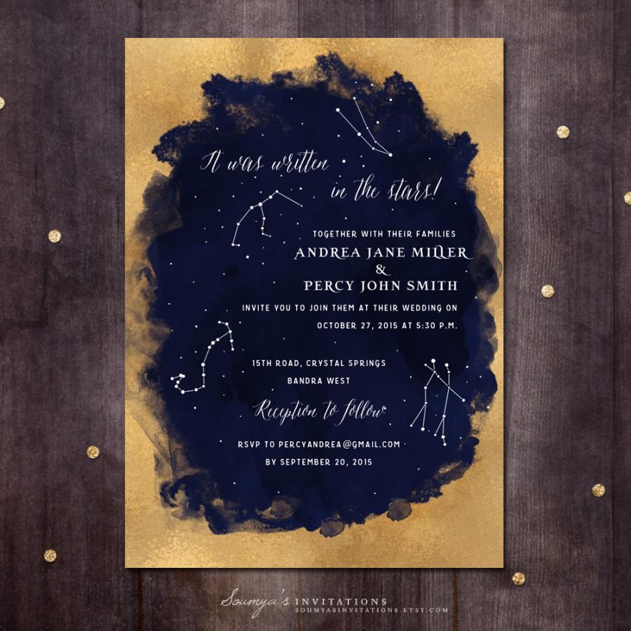 Wedding - Constellation Wedding Invitation, Gold and Navy Wedding Invitation, Starry Night Invitation, Star Invite, Printable Wedding Invitation