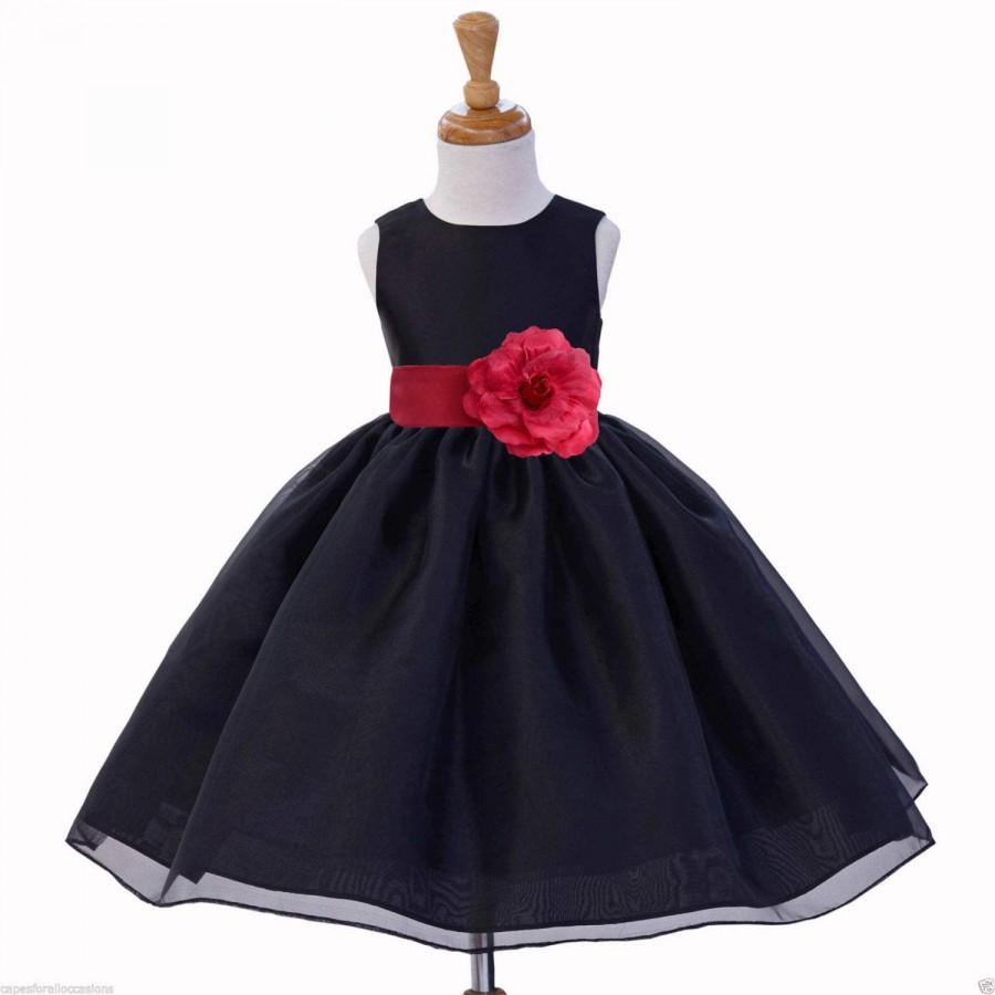 زفاف - Black Flower Girl dress sash pageant organza wedding bridal recital children bridesmaid toddler elegant size 12-18m 2 4 6 8 10 12 