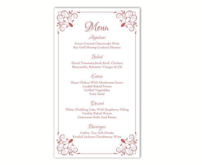 Instant Download Wedding Menu Card Template You will receive file from Etsy once you order and payment procedure is completed. The listing is for Editable MS Wo