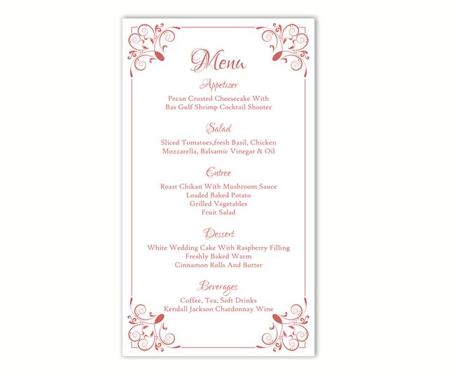 Wedding - Wedding Menu Template DIY Menu Card Template Editable Text Word File Instant Download Red Menu Elegant Menu Template Printable Menu