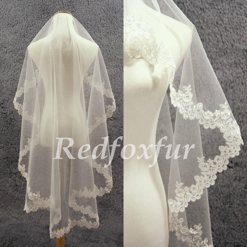 زفاف - 1T Ivory veil Chapel veil Bridal Veil 1.5m long Alencon lace veil Wedding dress veil Wedding Accessories No comb