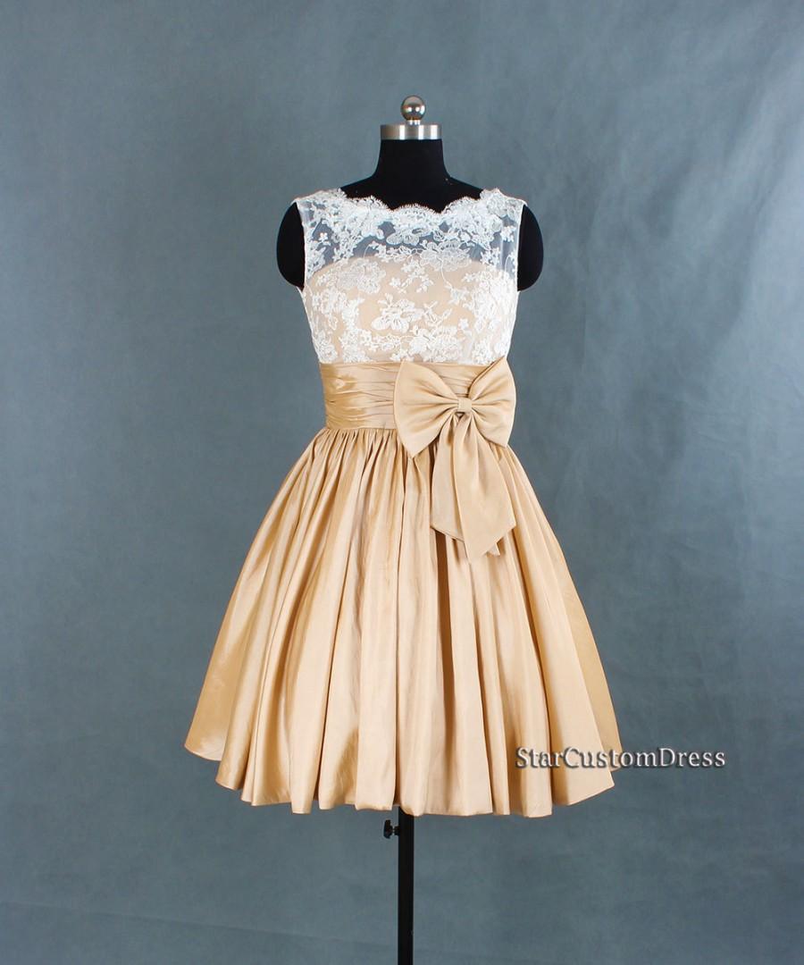 Mariage - Champagne Bridesmaid Dress dresses Short Homecoming Bridesmaid Dress Ball Gown Short Prom Dress
