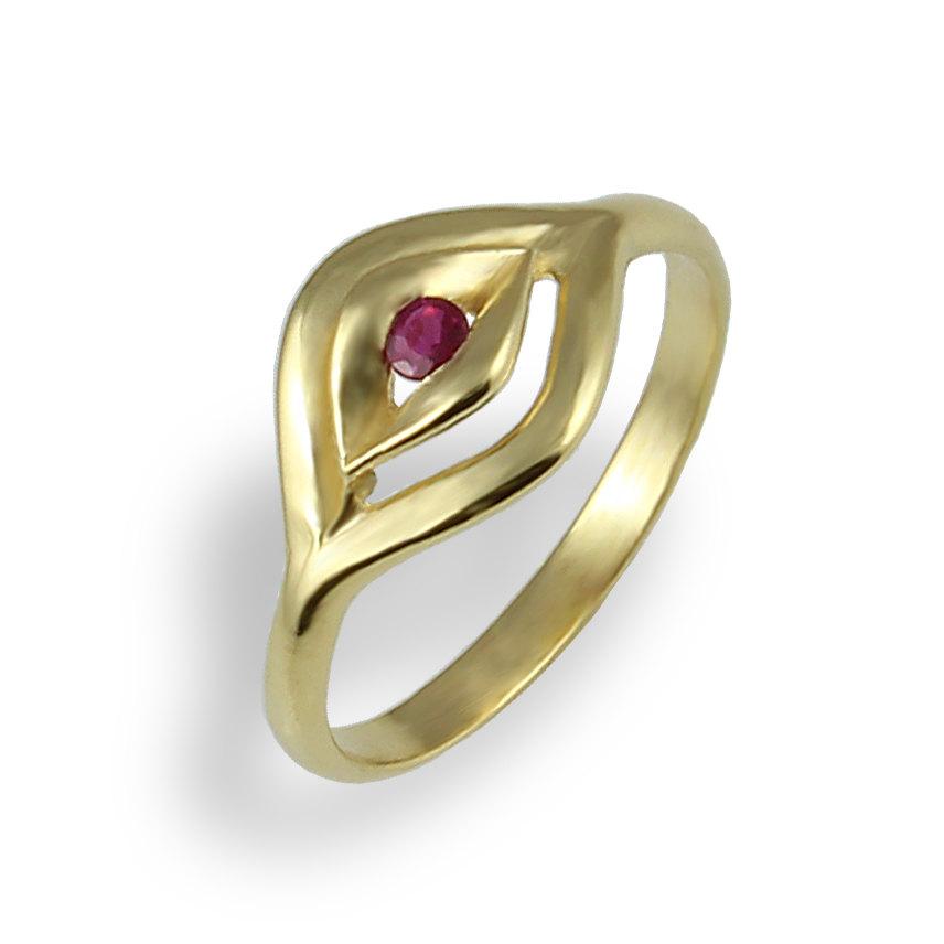 Mariage - Ruby Engagement Ring , Lotus Gold Ring , Ruby Gold Ring , Pink Ruby Ring , July Birthstone , Fine Jewelry ,  Evil Eye Ring,