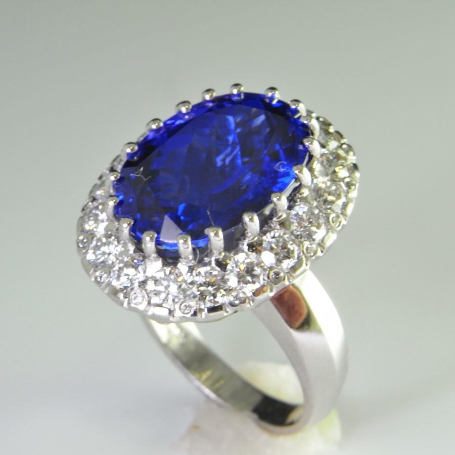 Mariage - Unique Engagement Ring One of a Kind Ring Huge 10 carat Tanzanite Diamond Ring 18K White Gold Ring Purest Deepest Blue Custom Wedding Ring