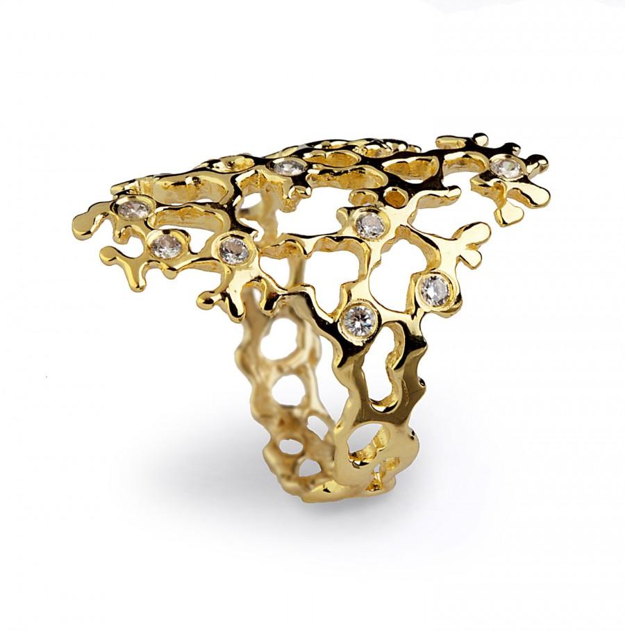 Свадьба - SEA SPRAY Sleek Diamond Ring, Gold Statement Ring, 14k Gold Diamond Engagement Ring Wedding Band, Organic Ring, Italian Fine Jewelry