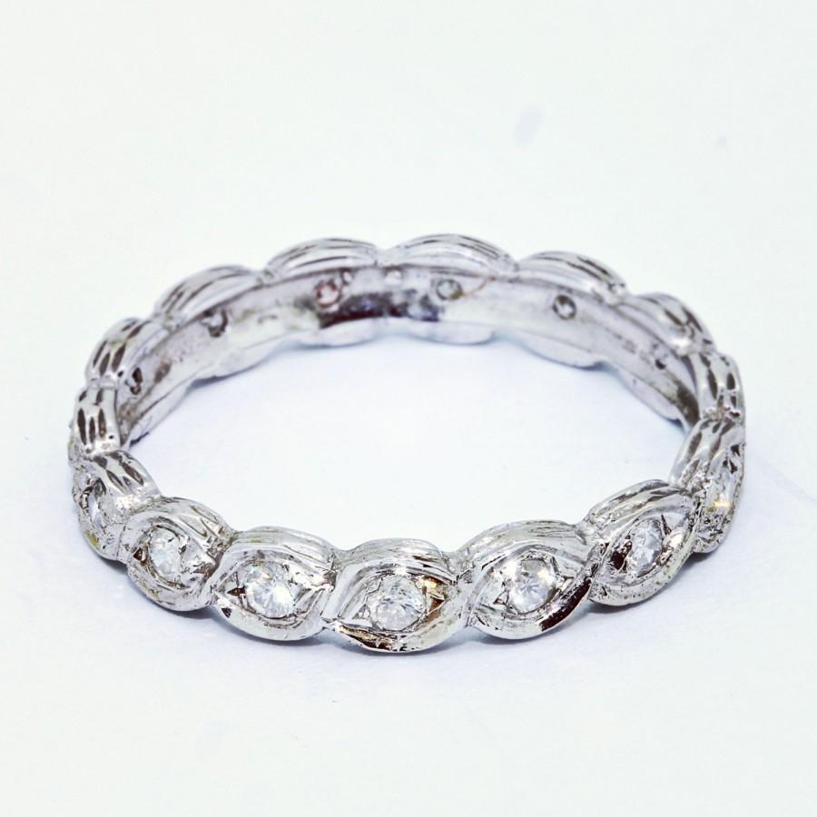 Mariage - Unique Wedding Ring, 0.28 CT Vintage Wedding Band, 14K White Gold Ring, Wedding Bands Women, Art Deco Ring Size 6