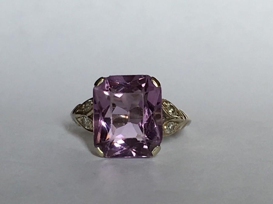 زفاف - Vintage Amethyst and Diamond Ring in White Gold. 5+ Carat Amethyst. Unique Engagement Ring. February Birthstone. 6th Anniversary Gift.